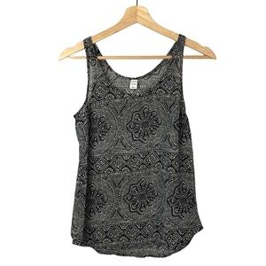 Old Navy Black & White Floral Printed Sheer Tank Top XS